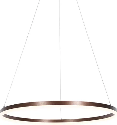 Produktbild von Qazqa Büro Esstisch led Modern Pendelleuchte, Pendellampe - Anello - Bronze, Rund, 2700K, warmweiß, dimmbar, 80cm, Ideal als Esszimmerlampe, Bürolampe, Flur, Küche lampe, Schlafzimmerlampe,