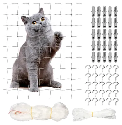 Produktbild von Katzennetz für Balkon 6 x 3 m - Transparentes Katzenschutznetz für Fenster und Balkon ohne Bohren