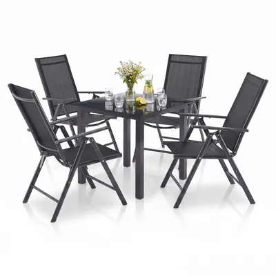 Produktbild von Juskys Aluminium Gartengarnitur Milano Gartenmöbel Set mit Tisch und 4 Stühlen Dunkel-Grau mit schwarzer Kunstfaser Alu Sitzgruppe Balkonmöbel