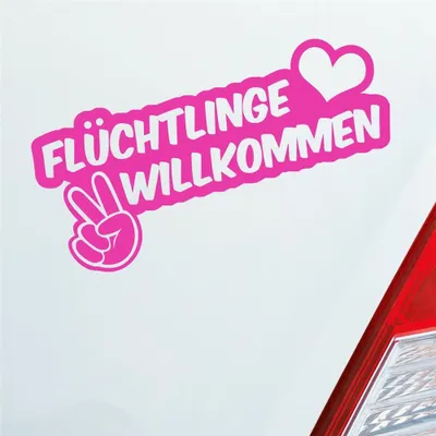 Produktbild von Auto Aufkleber Refugees Welcome Flüchtlinge Willkommen 20x9 cm Pink Sticker Heckscheibenaufkleber