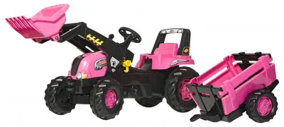 Produktbild von Rolly Toys Trettraktor Kid Junior mit Frontlader und Anhänger rosa