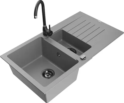 Immagine prodotto di Mexen Matias lavello in granito 1,5 vasche con scolapiatti e rubinetto cucina Telma, grigio - 6502-71-670200-70-B