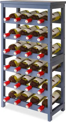 Immagine prodotto di Portabottiglie in bambù a 6 ripiani, 24 bottiglie, grigio, per cucina e tavola