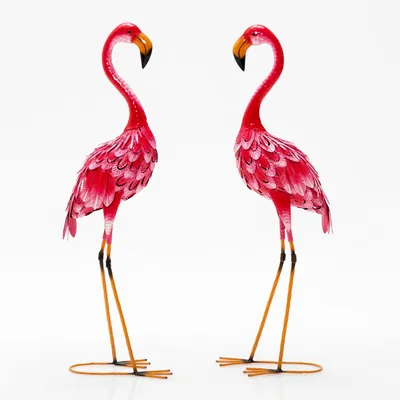 Image de Statues de flamants roses de jardin - Métal - Lot de 2 - Pour l'extérieur - Décoration d'étang