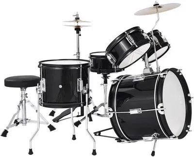 Produktbild von Kinderdrumset 5-teilig, 14-Zoll Junior Drumset mit verstellbarer Sitzgelegenheit, Cimbalen und 2 Paar Schlagzeugstöcken, Musikinstrument für Anfänger, geeignet für Kinder von 6-13 Jahren, schwarz