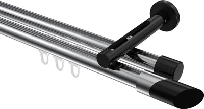 Produktbild von Interdeco Innenlaufstange / Gardinenstange mit Innenlauf Chrom / Schwarz, Typ Siteno Verano (Schräge Bicolor), 20 mm Ø 2-läufig, 600 cm