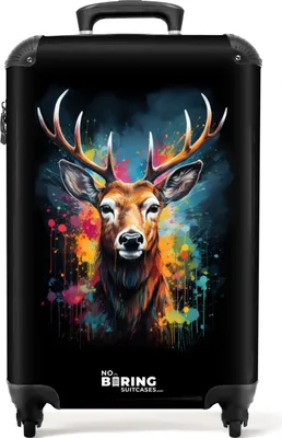 Obrázek produktu pro NoBoringSuitcases.com® Kufr Příruční zavazadlo Kufr na kolečkách Malý cestovní kufr na 4 kolečkách - Jelen s parohy mezi graffiti ve spreji - Kabina Velikost < 55x40x23 cm a 55x40x20 cm - Foto kufr - Kabinový kufr - Palubní zavazadloPříruční zavazadlo Kufr 55x35x20 cm, 36L,