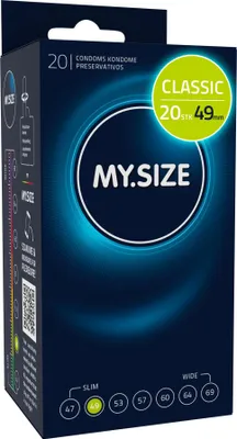 Produktbild von MY.SIZE Classic Kondome 49 mm breit | 20 Stück | extra dünn |0,07 mm dünne Wanddicke