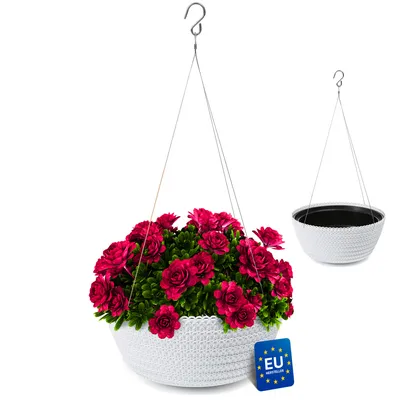 Produktbild von KONZEPT Blumenampel Hängend für Innen und Außen, Durchmesser: 30 cm, Hängetopf für Pflanzen in Weiß, geflochtenes Muster