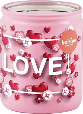 Obrázek produktu pro Bolsius Sklo 68x80mm Srdíčka Love, Vanilka vonná svíčka