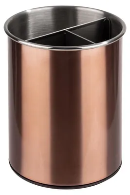 Produktbild von APS 11747 Besteckbehälter, drehbar, Ø 13 cm, Höhe 16,5 cm, möbelschonende Unterseite, herausnehmbarer Einteiler (3 Fächer), Edelstahl, Kupfer-Look