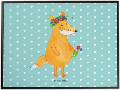 Produktbild von Mr. & Mrs. Panda tischpad Fuchs Blumen - Türkis Pastell - Geschenk, Schreibunterlage, schreibtischunterlage, Blumenliebe, schreibtischauflagen, Ich, Tischunterlage, Boho