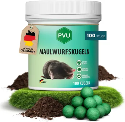 Produktbild von PVU Maulwurfskugeln 100er Pack - Maulwurf-Kugeln- Sofort-& Langzeitwirkung - EUKALYPTUS Zitrone Duft - Effektives Mittel gegen Maulwürfe