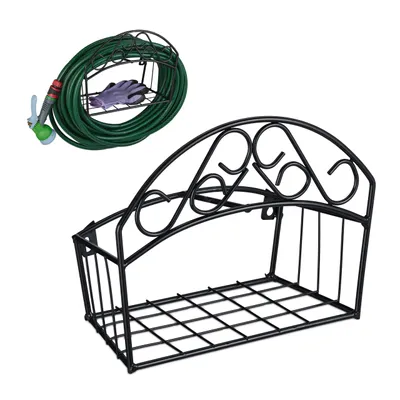 Produktbild von Relaxdays Schlauchhalter Wand, für 30 m 5/8'' Schlauch, Gartenschlauchhalterung, Metall Wasserschlauchhalter, schwarz