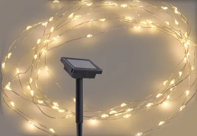 Produktbild von Solar Draht Lichterkette warm weiß - 100 LED / 7 m - Garten Deko Beleuchtung Außen