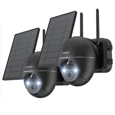 Obrázek produktu pro ieGeek 3MP dohledová kamera Venkovní bezdrátová PTZ WLAN IP kamera se solárním panelem, barevné noční vidění, obousměrný zvuk, 2 ks.