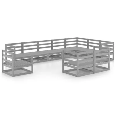 Produktbild von 10-tlg. Garten-Lounge-Set Grau Kiefer Massivholz