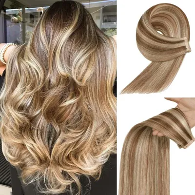 Produktbild von Haarverlängerungen mit Klebestreifen, Echthaar, 20 Stück, 45 cm, 40 g, unsichtbare Haarverlängerungen