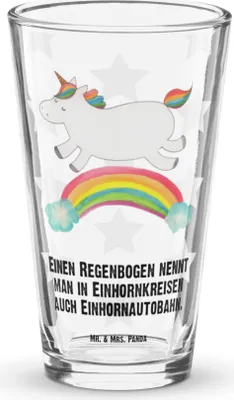 Produktbild von Mr. & Mrs. Panda Glas Einhorn Regenbogen - Transparent - Geschenk, Unicorn, Wasserglas, Einhornpower, Erwachsenwerden, Longdrinkglas, Bierglas, Glitzer, Tumbler