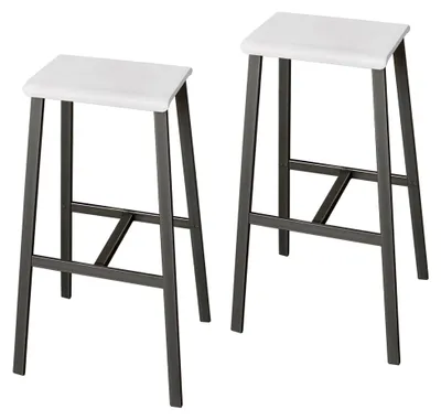 Produktbild von Barhocker 2er Set im Industrial-Design, Barstuhl in Weiß und Rohstahl, Hocker mit Holzsitz ohne Lehne, Metallgestell bis 120 kg belastbar