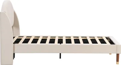Image de OKWISH Lit Simple 90x200 cm - Lit Rembourré Adolescent - Velours - Sans Matelas - Beige