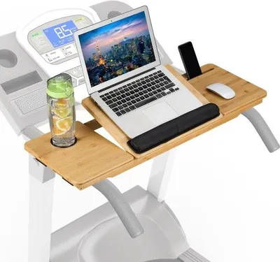 Produktbild von Leichte, robuste Tischplatte für Laufband aus nachhaltigem Bambus mit verstellbarem Laptopständer, Handgelenkauflage und Sicherheitsgurten