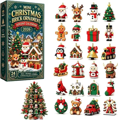 Obrázok produktu pre Adventný kalendár 2026 24 Kusov 3D Mini Vianočné Stavebnice Na Zavesenie 1Set Univerzálna Veľkosť 1 Set