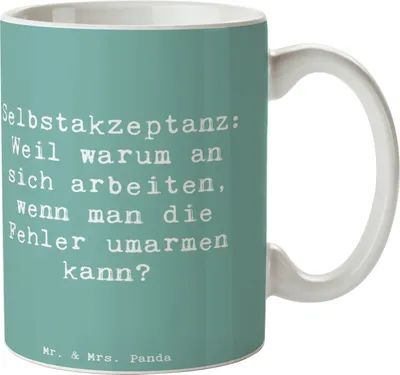 Produktbild von Mr. & Mrs. Panda Kaffeebecher Spruch Selbstakzeptanz Umarmen - Meeresbrise - Geschenk, Stärke, Henkelpott, persönliche Entwicklung, Gefühl, Becher, Teetasse, Kaffeetasse