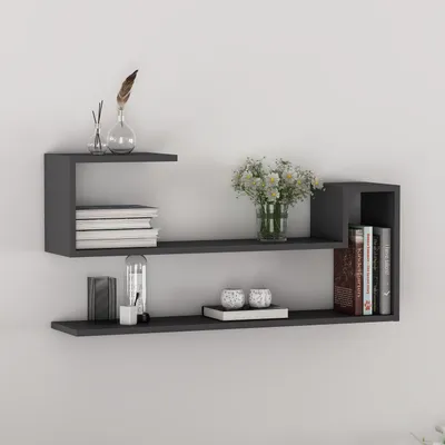 Image de Étagère murale HOMIDEA WAVE, bibliothèque suspendue, étagère décorative pour bureau et salon, au design moderne (noir)