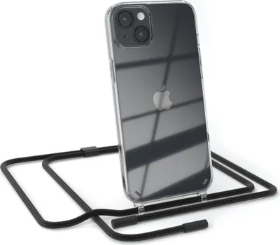 Produktbild von EAZY CASE Handykette für Apple iPhone 14 Plus, Clear Case aus Silikon, mit Umhängeband, abnehmbare Endstücke, Handyband in Schwarz