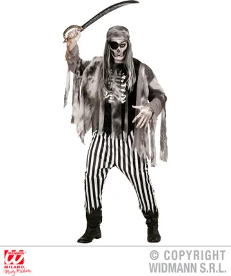 Immagine prodotto di Costume da pirata scheletro per uomo Costume di Halloween nero-bianco-grigio L