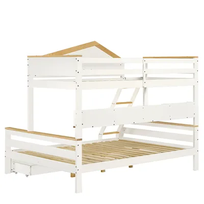 Produktbild von MERAX Etagenbett 90x200/140x200cm mit Rausfallschutz und Stauraumregale Stockbett mit 2 Schubladen und Leiter, Jugendbett Kieferholzbett