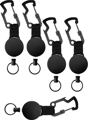 Produktbild von 5er Set - Schlüsseljojo mit 60 cm Drahtseil | Ausweisjojo | Schlüsselanhänger ausziehbar |  Karabinerhaken für Hose und Gürtel | Jojo Auswelter | Einziehbarer Clip Kartenhalter | Schlüsselkette