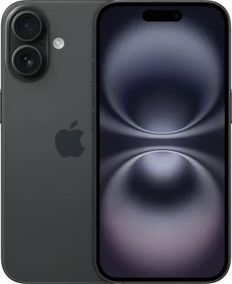 A dark gray Apple iPhone is shown from the back and front.