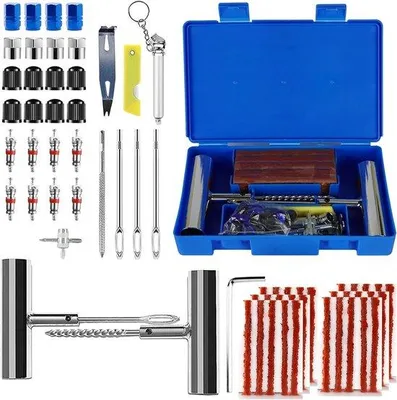 Productafbeelding van Bandenreparatieset - Lekke band kit - Onderweg repareren - 66 Delig - Universeel - Zwart