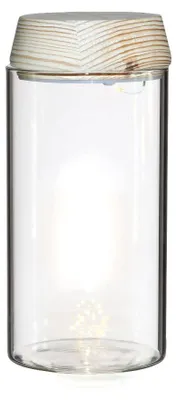 Produktbild von Glaszylinder mit LED im Holzdeckel | H: 18cm (1 Stück) [IFS-30180]