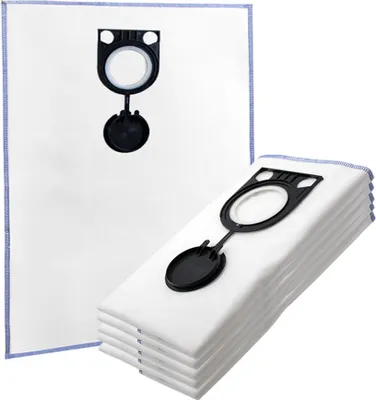 A stack of vacuum cleaner bags and one individual bag are shown against a white background.