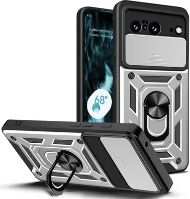 Produktbild von Outdoor Panzer Hülle Google Pixel 8 Handyhülle mit Kameraschutz Ringhalter Cover Silber