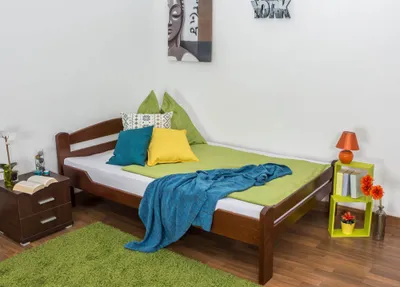 Produktbild von Einzelbett / Gästebett"Easy Premium Line" K4, 120 x 200 cm Buche Vollholz massiv dunkelbraun lackiert