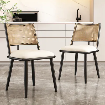 Produktbild von Flieks Rattan Esszimmerstühle 2er Set, Esstischstühle Küchenstühle mit Metallbeinen, Gartenstuhl Freizeitstuhl Wohnzimmerstuhl, PU, Schwarz