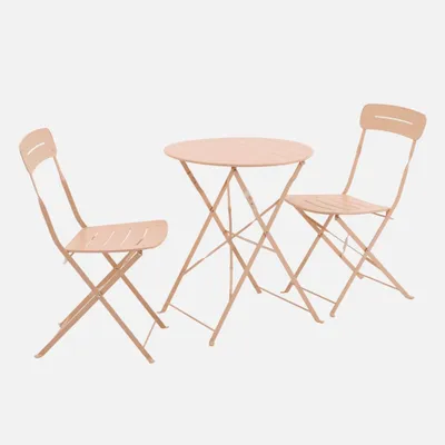 Produktbild von sweeek - Runder klappbarer Bistro-Gartentisch aus Stahl + 2 Stühle - Rosa