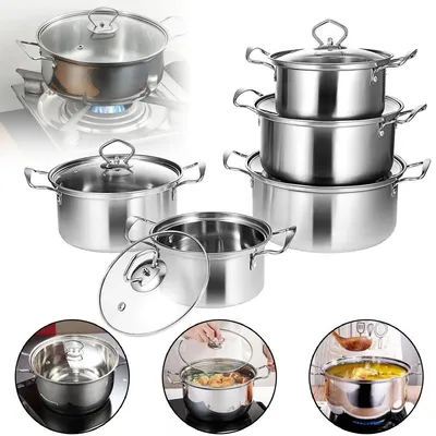 Produktbild von Kochtopf-Set mit Glasdeckel Induktionstöpfe-Set Edelstahl Töpfe Kochgeschirr