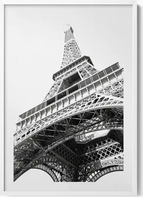 Produktbild von Schwarz-weißer Eiffelturm in Paris– Wandbild mit Rahmen – Gerahmtes Bild  – Wanddekoration – 70x100 cm –  Weiß Rahmen