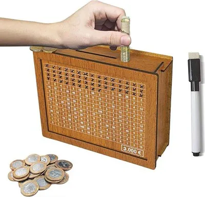 Produktbild von Famanu Holz-Sparschwein mit Zähler für Kinder - Wiederverwendbare Münzbank mit Sparziel