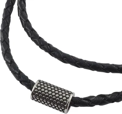 Produktbild von Lederkette geflochten Leder-Band Halskette mit Anhänger Damen Kette 6 mm Schwarz, Länge:24 Zentimeter