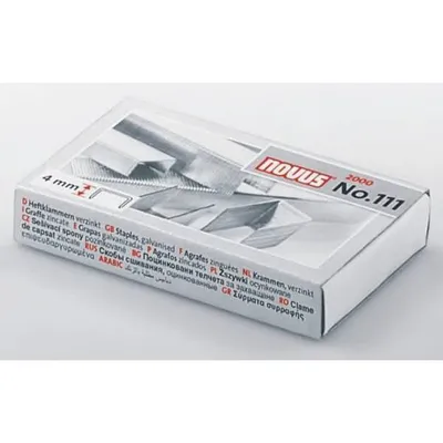 A box of NOVUS staples is shown on a white and light gray background.