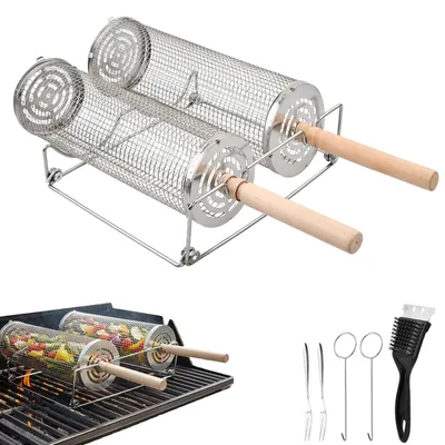 Produktbild von Set aus 2 runden Grillrosten mit Holzgriffen