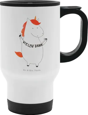 Produktbild von Mr. & Mrs. Panda thermosbecher Einhorn Dankeschön - Weiß - Geschenk, Thermobecher To Go, Vielen Dank, Danksagung, Kaffeebecher, Deko, Einhörner, trinkbecher mit deckel