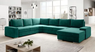 Produktbild von Ecksofa LEON U Grün Monolith 37 U-Form Ecke mit Schlaffunktion Eckcouch Couch Polsterecke U-Sofa Breite 350 cm