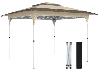 Image de Tente pliante pop-up - Tente de jardin - 3,5 x 3,5 m - Double toit - Protection UV UPF 50+ - Réglable en hauteur sur 3 niveaux - Polyester - Gris foncé